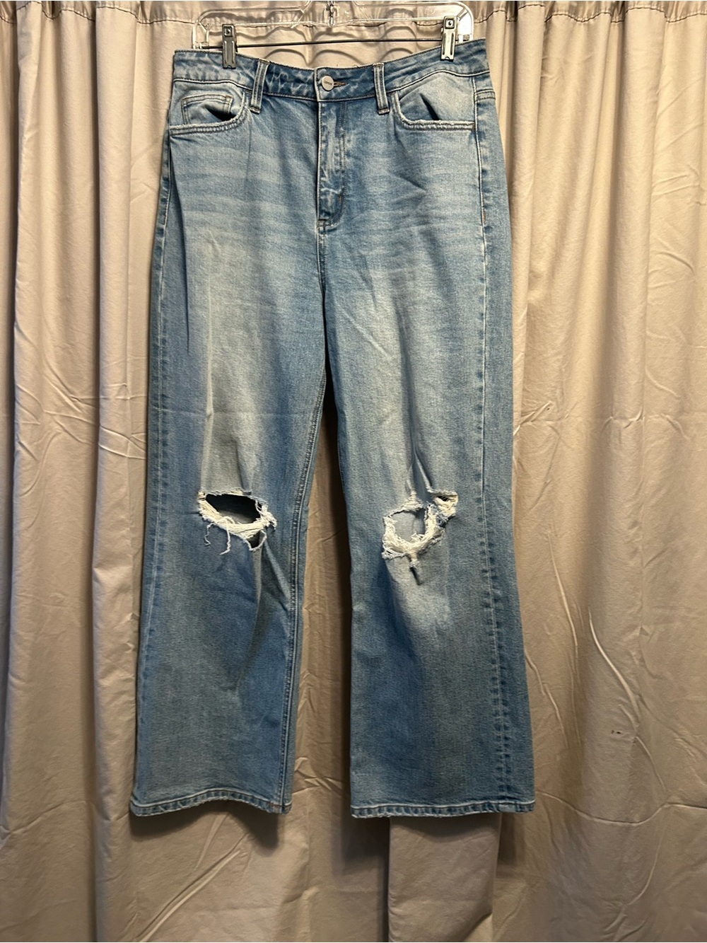 Ceros Light Wash High-Rise Wide-Leg Distressed Jeans